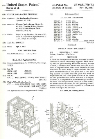 Stator Coil Lacing Machine Patent - Link Engineering Company